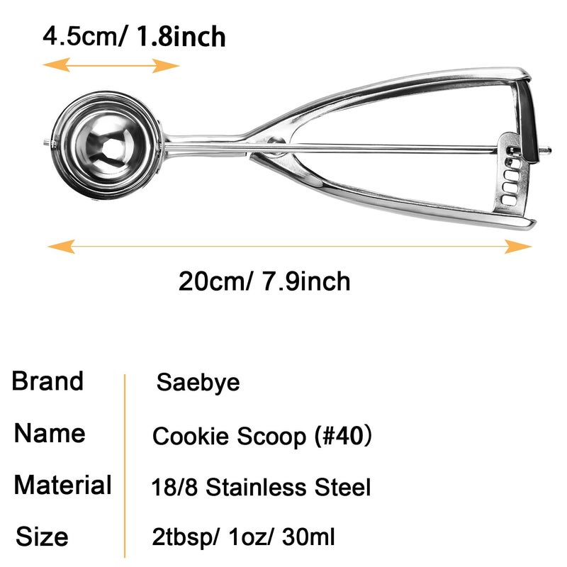 Saebye Medium Cookie Scoop, 2 Tbsp / 30ml / 1 oz, Size #40 Cookie Dough Scoop, Cookie Scoops for Baking, 1 25/32 inches / 4.5 CM Ball, 18/8 Stainless Steel, Secondary Polishing - Image 2